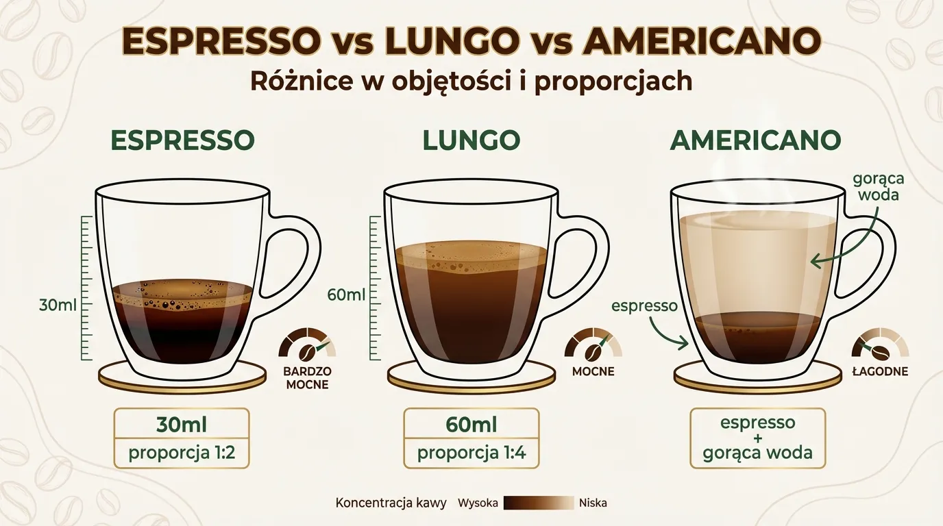 Proporcje espresso, lungo, americano